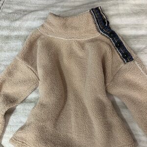 Cozy Tan Fleece Pullover with Button Detail